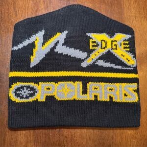 Vintage Polaris XC Edge snowmobiling skiing double knit beanie hat cap
